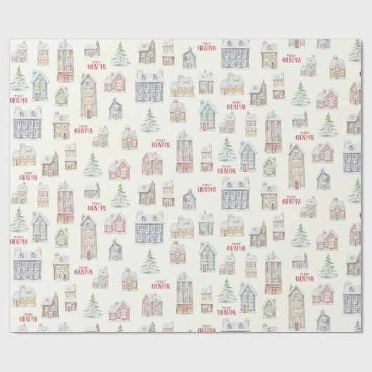 Gezellige Kerstmis Winter Huizen Inpakpapier (Vlak)