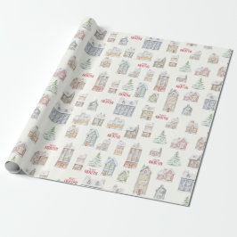 Gezellige Kerstmis Winter Huizen Inpakpapier