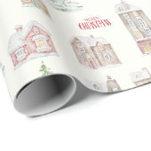 Gezellige Kerstmis Winter Huizen Inpakpapier (Rol Hoek)