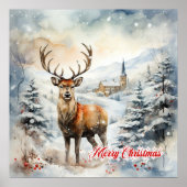 Gezellige Kerstmis winterscène met rendieren Poster (Voorkant)