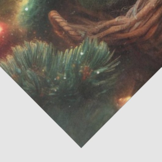 Gezellige Kerstmuis Feestelijke Lantaarn Decoupage Tissuepapier (Detail)