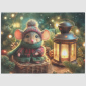 Gezellige Kerstmuis Feestelijke Lantaarn Decoupage Tissuepapier (Voorkant)