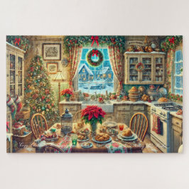 Gezellige kerstochtend in de keuken legpuzzel