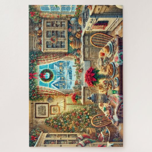 Gezellige kerstochtend in de keuken legpuzzel (Verticaal)