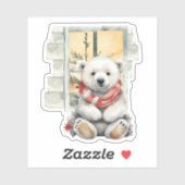 Gezellige Kerstscène Rode Sjaal Polar Beer Sticker (Vel)