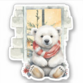 Gezellige Kerstscène Rode Sjaal Polar Beer Sticker (Voorkant)