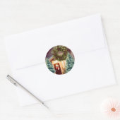 Gezellige kerstscène sparren bomen ronde sticker (Envelop)