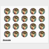 Gezellige kerstscène sparrenbomen ronde sticker (Vel)