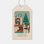 Gezellige kerstscène thuis cadeaulabel (Voorkant)