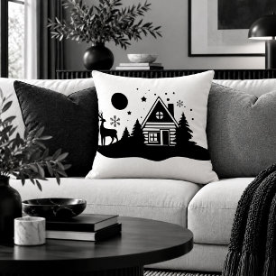 Gezellige kerstscene zwart-wit decoratieve kussen
