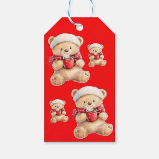 Gezellige kerstteddybeer cadeaulabel (Voorkant)
