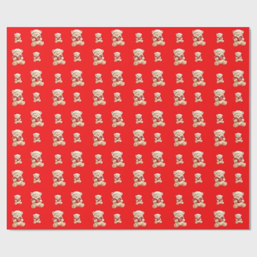 Gezellige kerstteddybeer cadeaupapier (Vlak)