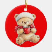 Gezellige kerstteddybeer gepersonaliseerd keramisch ornament (Voorkant)
