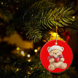 Gezellige kerstteddybeer gepersonaliseerd keramisch ornament