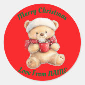 Gezellige kerstteddybeer ronde sticker (Voorkant)
