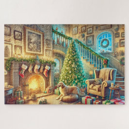 Gezellige Kersttijd Feestelijke Woonkamer Scene Legpuzzel