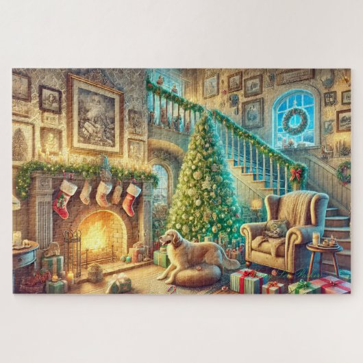 Gezellige Kersttijd Feestelijke Woonkamer Scene Legpuzzel (Horizontaal)