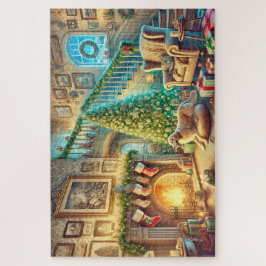 Gezellige Kersttijd Feestelijke Woonkamer Scene Legpuzzel