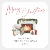 Gezellige kerstvakantie vierkante sticker (Voorkant)