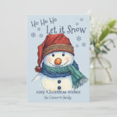 Gezellige kerstwensen Sneeuwman laat het sneeuwen Feestdagenkaart (Staand voorkant)