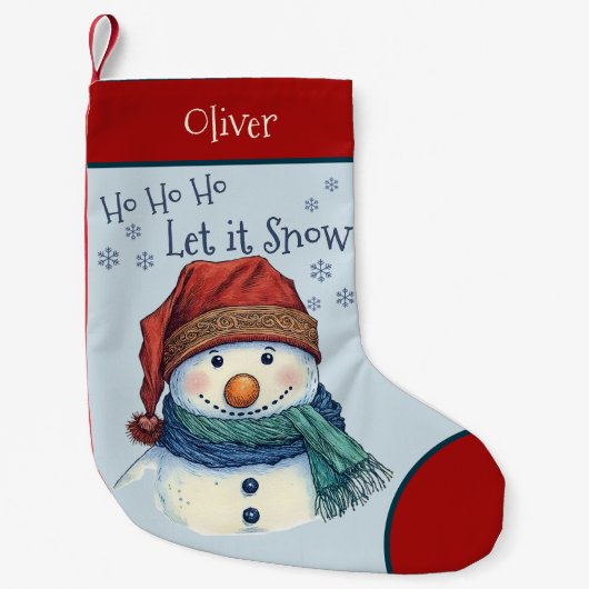 Gezellige kerstwensen Sneeuwman laat het sneeuwen Kleine Kerstsok (Voorkant)