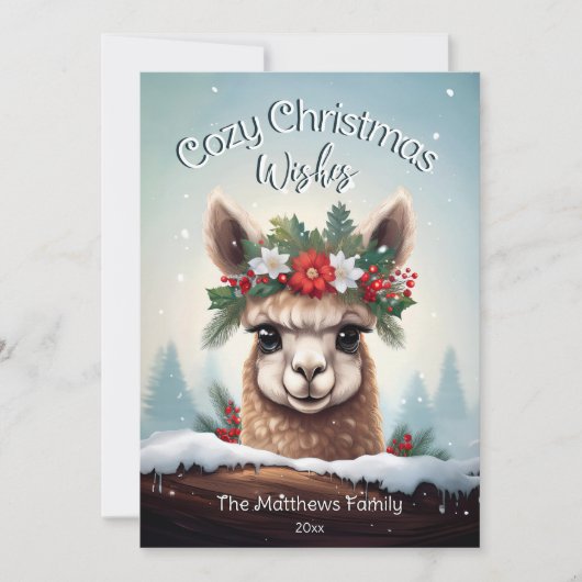 Gezellige kerstwensen Winter Wonderland Alpaca Feestdagenkaart (Voorkant)