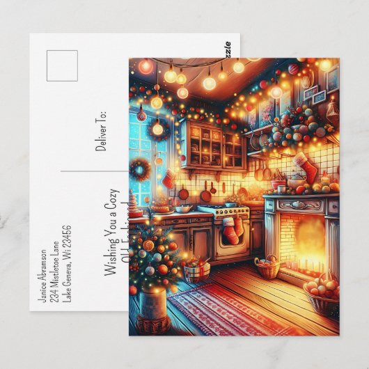 Gezellige keuken Vintage Kerstmis Briefkaart (Voorkant / Achterkant)