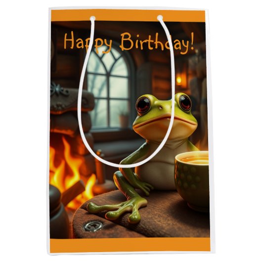 Gezellige kikker cadeau tas medium cadeauzakje (Voorkant)