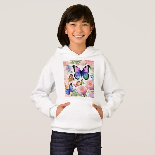 Gezellige Kinderen Butterfly Print Pullover Hoodie (Voorkant volledig)
