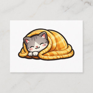 Gezellige kitten in deken Cute Kawaii kat bedrijf Contactkaartje