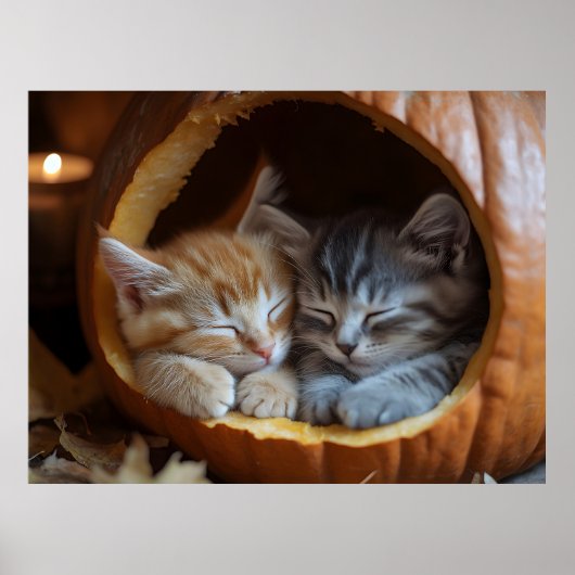 Gezellige Kittens Snuggle in een pompoen Poster (Voorkant)