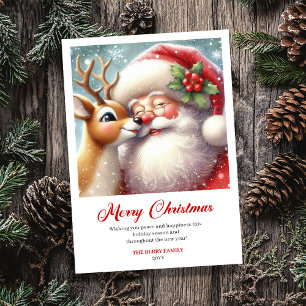 Gezellige Klassieke Kerstman en Rudolph Kerstgroet Feestdagenkaart