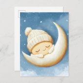 Gezellige Knit Nap Cresent Moon Aankondigingskaart (Voorkant / Achterkant)