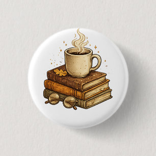Gezellige koffie en boeken vintage esthetische wer ronde button 3,2 cm