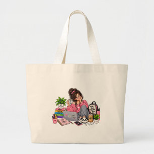 Gezellige koffie studerende meid – Werk hard, droo Grote Tote Bag