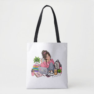 Gezellige koffie studerende meid – Werk hard, droo Tote Bag
