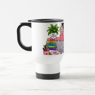 Gezellige koffie studerende meisje – Werk hard, dr Reisbeker