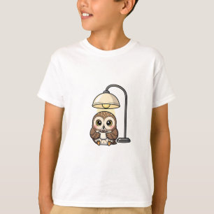 Gezellige koffie-uil onder lamp kinderen t-shirt