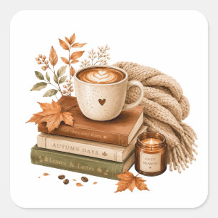 Gezellige koffieboeken herfst kunst vierkante sticker