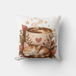 Gezellige koffiekat herfst kussen