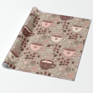 Gezellige koffiekopjes patroon (8) cadeaupapier