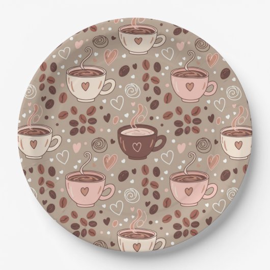 Gezellige koffiekopjes patroon (8) papieren bordje (Voorkant)