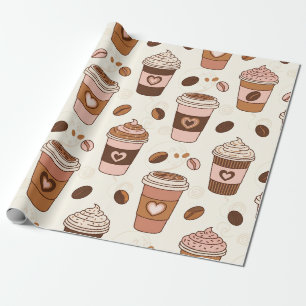 Gezellige koffiekopjespatroon (12) cadeaupapier