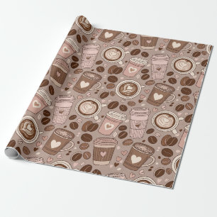 Gezellige koffiekopjespatroon (6) cadeaupapier