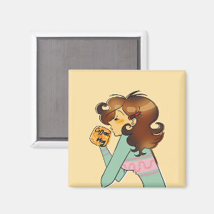 Gezellige koffiemeisje ochtendillustratie magneet