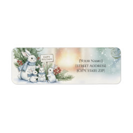 Gezellige Konijnenfamilie Watercolor Winter Adresl Etiket