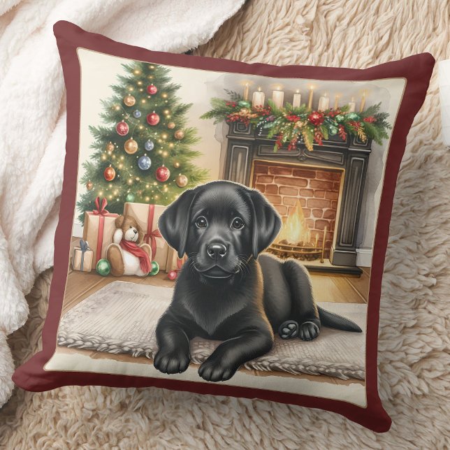 Gezellige Labrador Puppy Black Lab Hond Kerstmis Kussen (Creator heeft geüpload)
