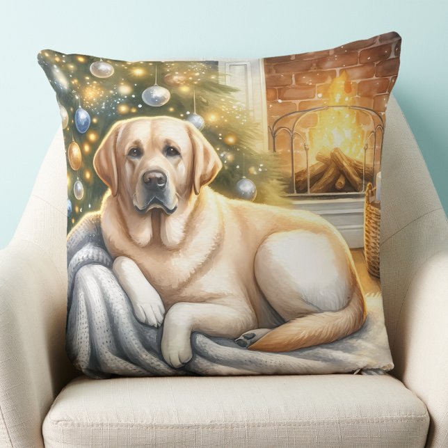Gezellige Labrador Retriever Christmas Yellow Dog Kussen (Creator heeft geüpload)