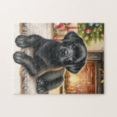 Gezellige Labrador Retriever Hond Kerstmis Puppy Legpuzzel (Horizontaal)