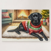 Gezellige Labrador Retriever Hond Kerstmis Puppy Legpuzzel (Horizontaal)